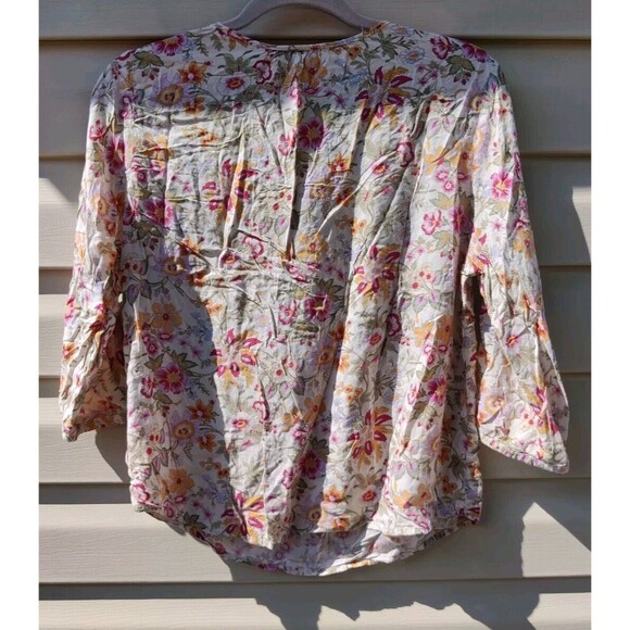 Marina Luna Womans Top Blouse Fall Floral Size Small S Thin Cream Yellow Autumn - Picture 3 of 10